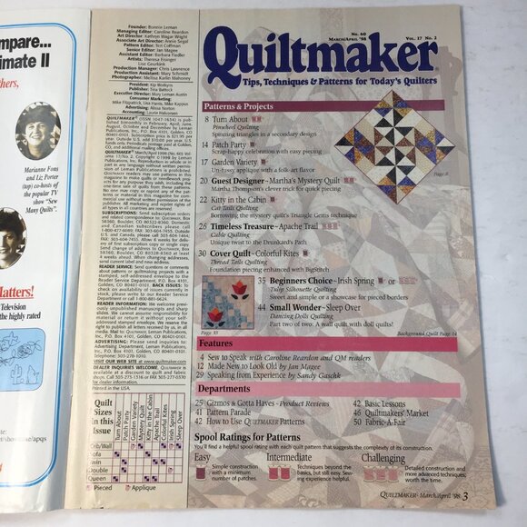 Quiltmaker Magazine Issue No. 60 March/April 1998 Tips Techniques And Patterns - Picture 4 of 8